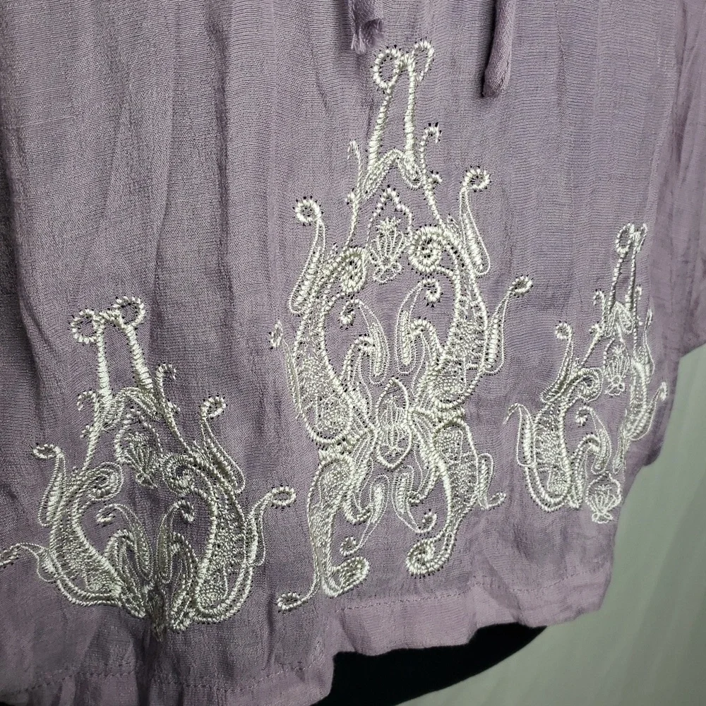 Gemstone Boat Neck Embroidered Lantern Long Sleeves Blouse Top Size M Bohemian